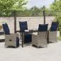 Preview: 5-teilige Garten Esszimmer Set mit Kissen Graues Poly Rattan, Gartentisch Schwarz 160x80x73 cm Temperglas