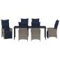 Preview: 7-teiliges Garten Esstisch Set mit Kissen Graues Poly Rattan, Gartentisch Schwarz 200x80x73 cm, Sicherheitsglas