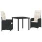 Preview: 3-teiliges Garten-Esszimmer Set mit Kissen Schwarz Poly Rattan