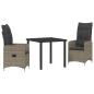 Preview: 3-teiliges Garten-Esszimmer-Set mit Kissen Grau Poly Rattan