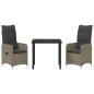 Preview: 3-teiliges Garten-Esszimmer-Set mit Kissen Grau Poly Rattan