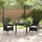 Preview: 3-teiliges Garten Essset mit Kissen Schwarz Poly Rattan, Gartentisch Schwarz 80x80x73 cm Temperiertes Glas