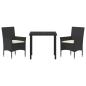 Preview: 3-teiliges Garten Essset mit Kissen Schwarz Poly Rattan, Gartentisch Schwarz 80x80x73 cm Temperiertes Glas