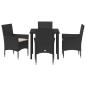 Preview: 5-teiliges Garten-Dining-Set mit Kissen Schwarzes Poly-Rattan, Gartentisch Schwarz 80x80x73 cm Sicherheitsglas
