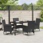 Preview: 5-teiliges Garten Essgruppe mit Kissen Schwarz Poly-Rattan, Gartentisch Schwarz 140x80x73 cm Sicherheitsglas