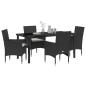 Preview: 5-teiliges Garten-Essgruppe mit Kissen Schwarz Poly Rattan, Gartentisch Schwarz 160x80x73 cm Temperede Glass