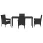 Preview: 5-teiliges Garten-Essgruppe mit Kissen Schwarz Poly Rattan, Gartentisch Schwarz 160x80x73 cm Temperede Glass