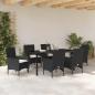 Preview: 7 Teile Garten Essset mit Kissen Schwarz Poly Rattan, Gartentisch Schwarz 160x80x73 cm Gehärtetes Glas