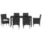 Preview: 7 Teile Garten Essset mit Kissen Schwarz Poly Rattan, Gartentisch Schwarz 160x80x73 cm Gehärtetes Glas