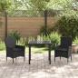 Preview: 3-teiliges Garten Essgruppe mit Kissen Schwarzes Poly-Rattan, Gartentisch Schwarz 80x80x73 cm mit Sicherheitsglas
