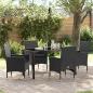 Preview: ARDEBO.de - 5-teiliges Garten Essgruppe Set mit Kissen Schwarz Poly-Rattan, Gartentisch Schwarz 140x80x73 cm Sicherheitsglas