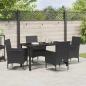Preview: 5-teiliges Garten Essgruppe Set mit Kissen Schwarz Poly-Rattan, Gartentisch Schwarz 140x80x73 cm Sicherheitsglas