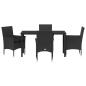 Preview: 5-teiliges Garten Essgruppe Set mit Kissen Schwarz Poly-Rattan, Gartentisch Schwarz 140x80x73 cm Sicherheitsglas