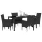 Preview: 5-teiliges Garten-Essset mit Kissen Schwarz Poly-Rattan, Gartentisch Schwarz 160x80x73 cm Sicherheitsglas