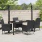 Preview: 5-teiliges Garten-Essset mit Kissen Schwarz Poly-Rattan, Gartentisch Schwarz 160x80x73 cm Sicherheitsglas