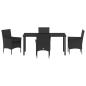 Preview: 5-teiliges Garten-Essset mit Kissen Schwarz Poly-Rattan, Gartentisch Schwarz 160x80x73 cm Sicherheitsglas