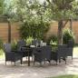 Preview: ARDEBO.de - 7-teiliges Garten Esstisch Set mit Kissen schwarzes Poly-Rattan, Gartentisch Schwarz 160x80x73 cm Sicherheitsglas