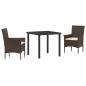 Preview: 3-teilige Garten Essgruppe mit Kissen Braun Poly Rattan, Gartentisch Schwarz 80x80x73 cm Tempered Glass