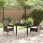 Preview: 3-teilige Garten Essgruppe mit Kissen Braun Poly Rattan, Gartentisch Schwarz 80x80x73 cm Tempered Glass