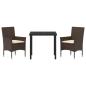 Preview: 3-teilige Garten Essgruppe mit Kissen Braun Poly Rattan, Gartentisch Schwarz 80x80x73 cm Tempered Glass