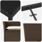 Preview: 3-teilige Garten Essgruppe mit Kissen Braun Poly Rattan, Gartentisch Schwarz 80x80x73 cm Tempered Glass