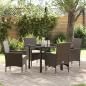 Preview: ARDEBO.de - 5-teilige Garten Essgruppe mit Kissen Braunes Poly Rattan, Gartentisch Schwarz 80x80x73 cm Sicherheitsglas