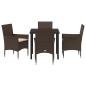 Preview: 5-teilige Garten Essgruppe mit Kissen Braunes Poly Rattan, Gartentisch Schwarz 80x80x73 cm Sicherheitsglas