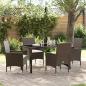 Preview: ARDEBO.de - 5-teiliges Garten Esstisch Set mit Kissen Braunes Poly-Rattan, Gartentisch Schwarz 140x80x73 cm Einscheibensicherheitsglas