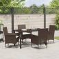 Preview: 5-teiliges Garten Esstisch Set mit Kissen Braunes Poly-Rattan, Gartentisch Schwarz 140x80x73 cm Einscheibensicherheitsglas