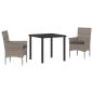 Preview: 3-teilige Garten Essgruppe mit Kissen Graues Poly-Rattan, Gartentisch Schwarz 80x80x73 cm Tempered Glass