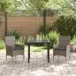 Preview: 3-teilige Garten Essgruppe mit Kissen Graues Poly-Rattan, Gartentisch Schwarz 80x80x73 cm Tempered Glass