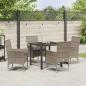 Preview: 5-teiliges Garten-Essset mit Kissen Grau Poly Rattan, Gartentisch Schwarz 80x80x73 cm Tempered Glass