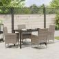 Preview: 5-teiliges Garten-Esszimmer-Set mit Kissen aus grauem Poly-Rattan, Gartentisch Schwarz 140x80x73 cm mit Sicherheitsglas