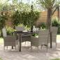 Preview: ARDEBO.de - 5-teilige Garten Essgruppe mit Kissen Graues Poly-Rattan, Gartentisch Schwarz 160x80x73 cm Sicherheitsglas