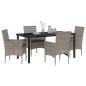 Preview: 5-teilige Garten Essgruppe mit Kissen Graues Poly-Rattan, Gartentisch Schwarz 160x80x73 cm Sicherheitsglas