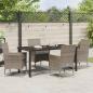Preview: 5-teilige Garten Essgruppe mit Kissen Graues Poly-Rattan, Gartentisch Schwarz 160x80x73 cm Sicherheitsglas