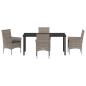 Preview: 5-teilige Garten Essgruppe mit Kissen Graues Poly-Rattan, Gartentisch Schwarz 160x80x73 cm Sicherheitsglas
