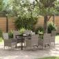 Preview: ARDEBO.de - 7-teiliges Garten-Essen-Set mit Kissen Grau Poly-Rattan, Gartentisch Schwarz 160x80x73 cm Sicherheitsglas