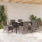 Preview: 7-teiliges Garten-Essen-Set mit Kissen Grau Poly-Rattan, Gartentisch Schwarz 160x80x73 cm Sicherheitsglas