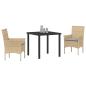 Preview: 3-Teiliges Garten Essset mit Kissen Beige Poly-Rattan, Gartentisch Schwarz 80x80x73 cm Sicherheitsglas