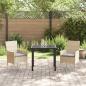 Preview: 3-Teiliges Garten Essset mit Kissen Beige Poly-Rattan, Gartentisch Schwarz 80x80x73 cm Sicherheitsglas