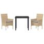 Preview: 3-Teiliges Garten Essset mit Kissen Beige Poly-Rattan, Gartentisch Schwarz 80x80x73 cm Sicherheitsglas
