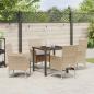 Preview: 5-teilige Garten Essgruppe mit Kissen Beige Poly Rattan, Gartentisch Schwarz 80x80x73 cm Tempered Glass