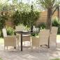 Preview: ARDEBO.de - 5-teiliges Garten-Essset mit Kissen Beige Poly Rattan, Gartentisch Schwarz 140x80x73 cm Sicherheitsglas