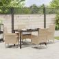 Preview: 5-teiliges Garten-Essset mit Kissen Beige Poly Rattan, Gartentisch Schwarz 140x80x73 cm Sicherheitsglas
