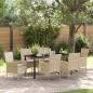 Preview: ARDEBO.de - 7-teiliges Garten Essgruppe mit Kissen Beige Poly Rattan, Gartentisch Schwarz 160x80x73 cm Tempered Glass