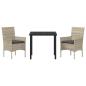 Preview: 3-teiliges Garten-Essset mit Kissen Lichtgrau Poly-Rattan, Gartentisch Schwarz 80x80x73 cm mit Sicherheitsglas