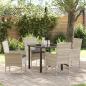 Preview: ARDEBO.de - 5-teilige Garten Essgruppe mit Kissen Hellgraue Poly Rattan, Gartentisch Schwarz 80x80x73 cm Tempered Glass