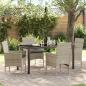 Preview: ARDEBO.de - 5-teiliges Garten Ess-Set mit Kissen in Hellgrau - Poly-Rattan, Gartentisch in Schwarz 160x80x73 cm mit Sicherheitsglas