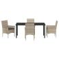 Preview: 5-teiliges Garten Ess-Set mit Kissen in Hellgrau - Poly-Rattan, Gartentisch in Schwarz 160x80x73 cm mit Sicherheitsglas